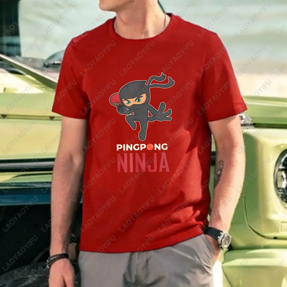 Ping Pong Ninja Cartoon Character Print Unisex Cotton T-Shirt Casual Summer Wear For Men And Women Sporty Design Trendy Outfit