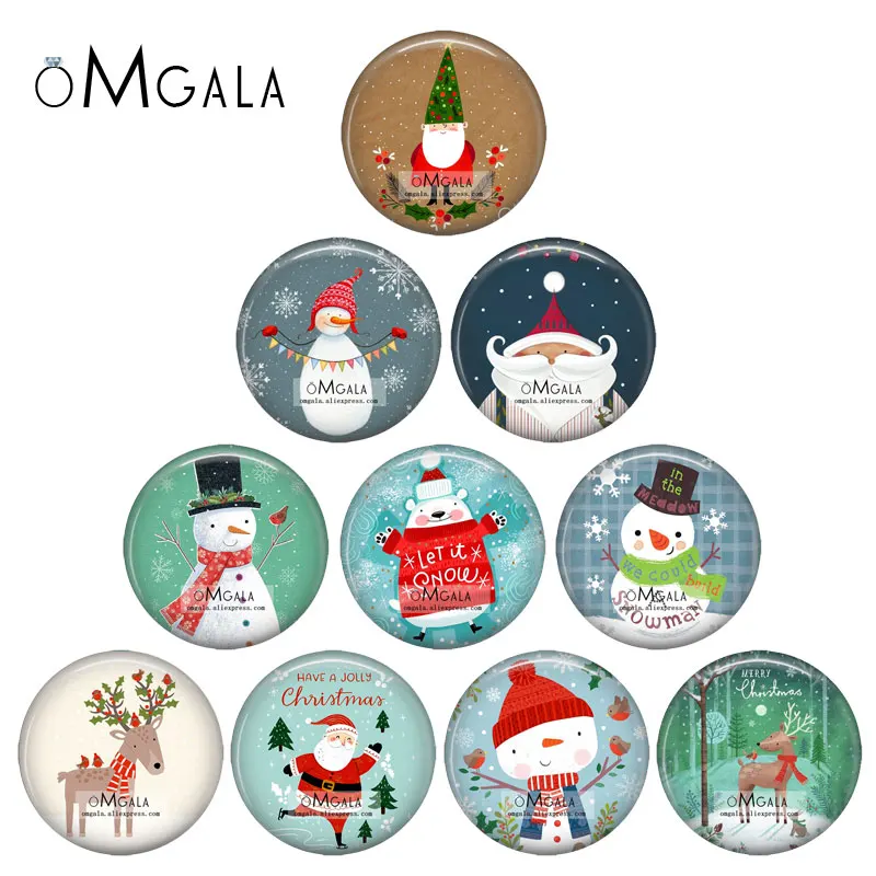 Cartoon Christmas Snowman Santa Claus Deer 12mm/16mm/18mm/20mm/25mm Round photo glass cabochon demo flat back Making findings