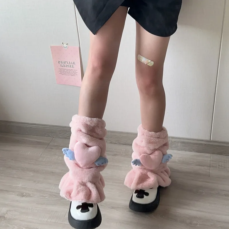 Winter Kawaii Sanrio Hello Kitty Plush Socks Female Girly Heart Over Knee Socks Cartoon Anime JK Uniform Leg Warmers Stockings