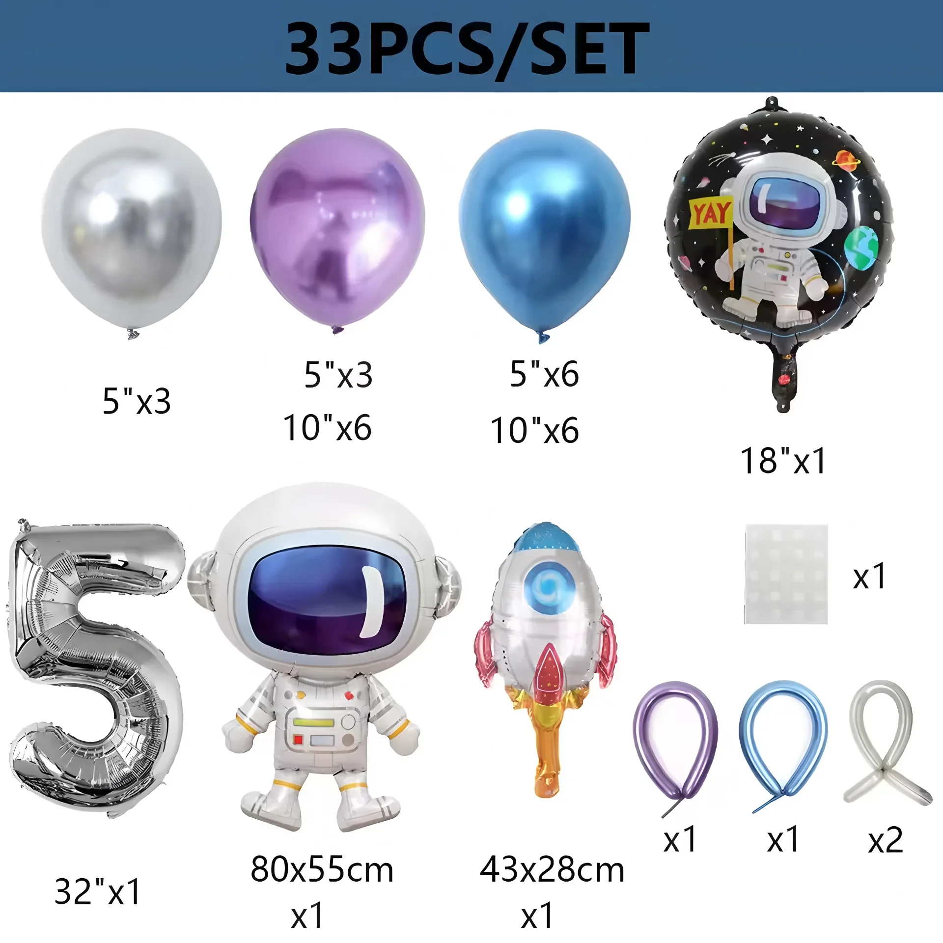 33-teiliges Weltraum-Astronauten-Raketen-Ballon-Set – bunte aufblasbare Dekoration für Kindergeburtstagsfeiern, Weltraum-Themenfeiern – Detail 6