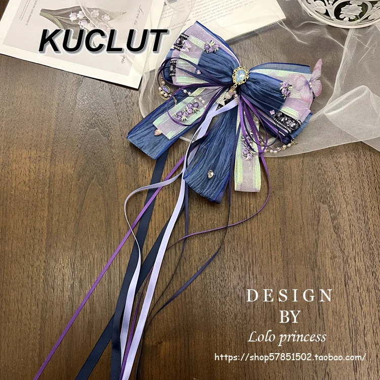 Handgefertigter Lolita-Haarschmuck für Frauen, schwere Industrie, marineblau, Mädchen-Haarspange, Schleife, süßes und süßes Cosplay-Accessoire