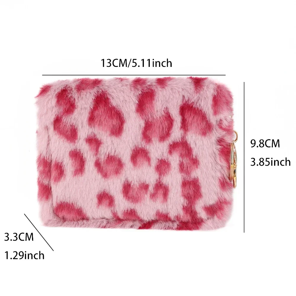 Creative Plush Coin Purse Fashion Leopard Pattern Women Wallet Zipper Keychain Clutch Purse Coin Pouch Card Bag Id Card Holder