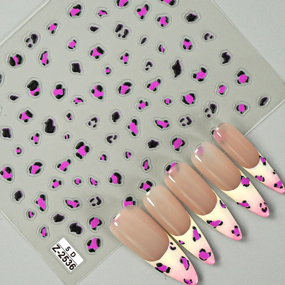 5D reliëf luipaardprint nagelstickers schattige cartoon multitudinale patroon stickers groothandel korting aanpasbare nageldecoratie