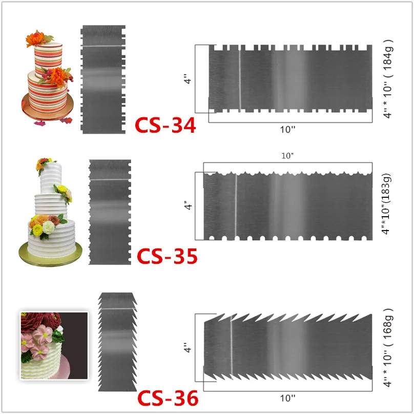 Stainless Steel Cake Scraper Double Sided Patterned Edge Pastry Comb Smoother Cake Decorating Tools for Mousse Butter Cream