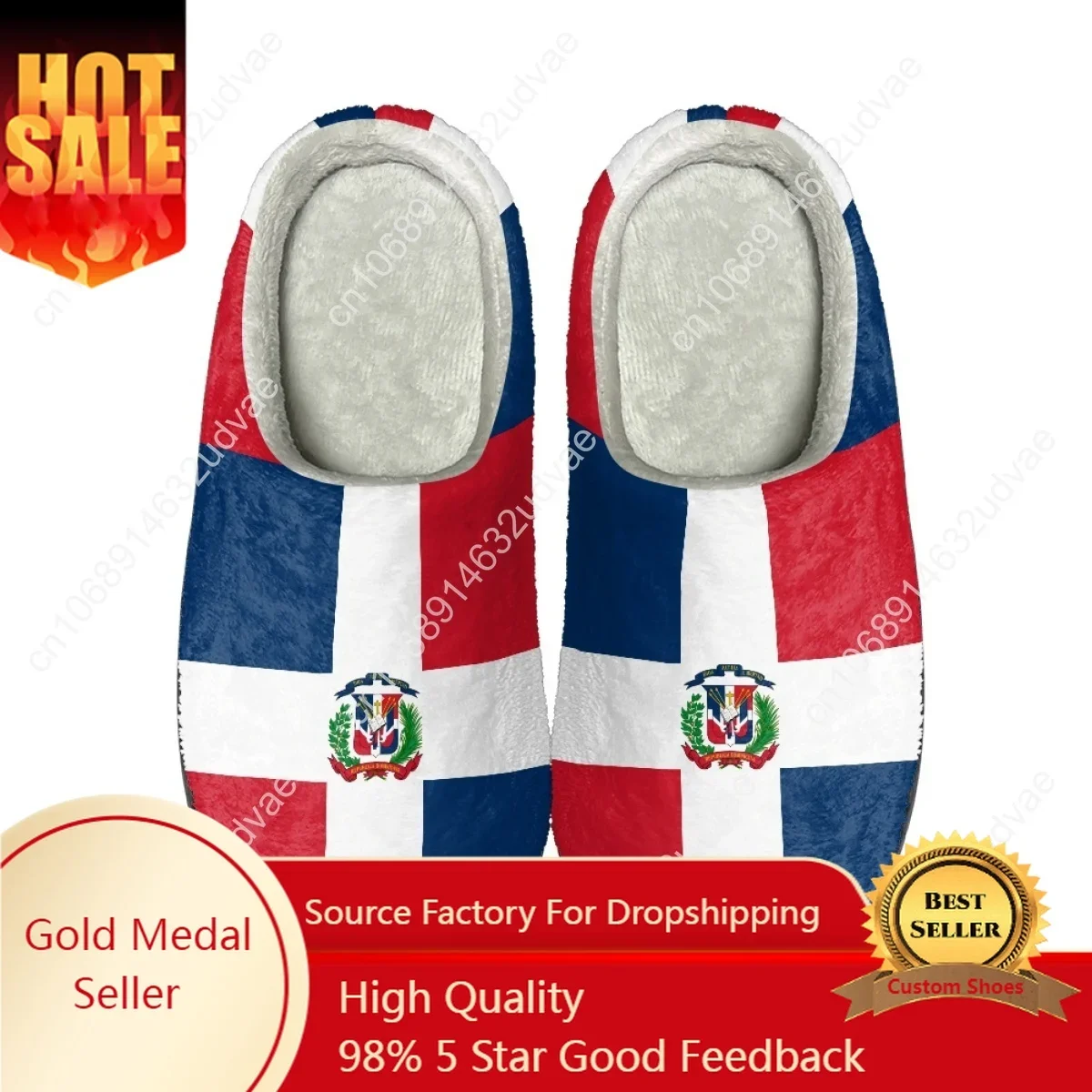 

Winter Women Cotton Slippers Dominican Republic Flag Household Indoor Warm Slides Non-Slip Home Couple Footwear Print On Demand