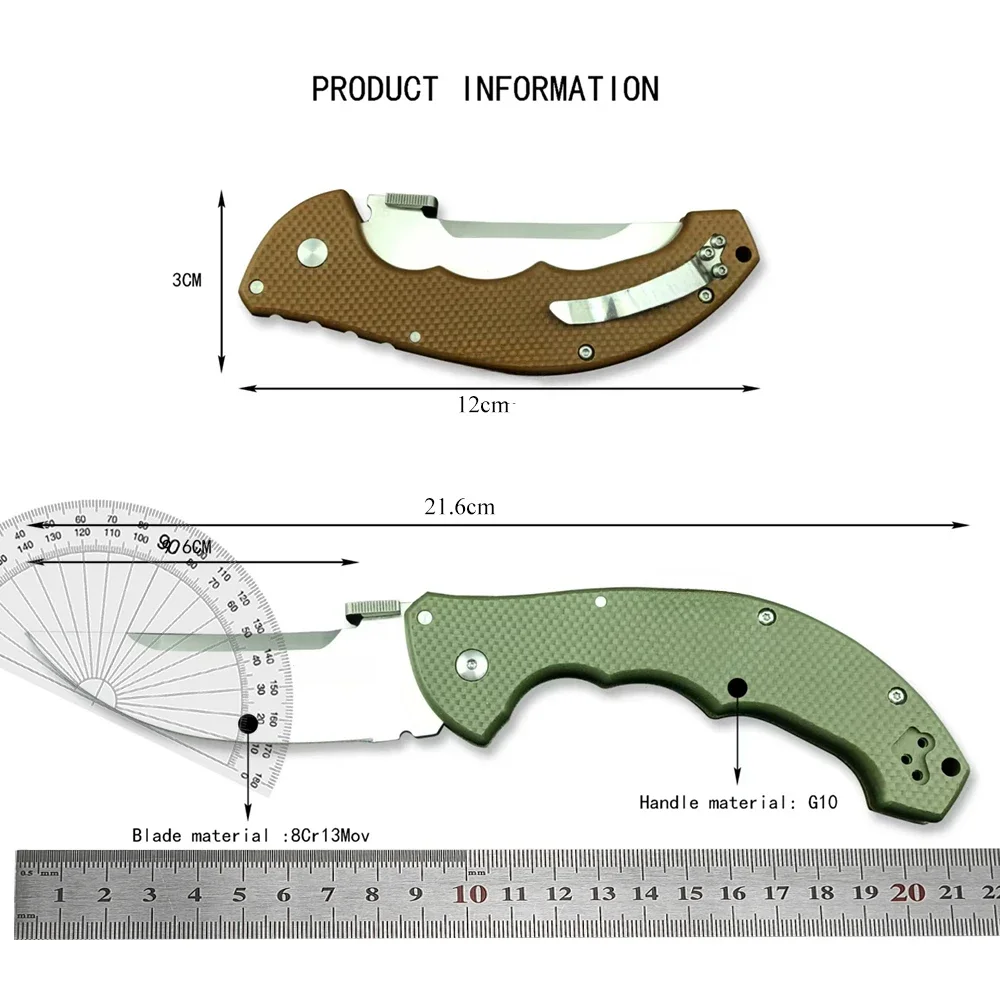 CS-21TTL Talwar Pocket Knife 8Cr13Mov Steel Blade G10 Handle Folding Knife EDC Multitools Self Defense Outdoor Survival Tools