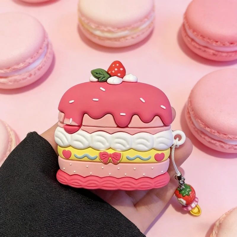 

Strawberry Cake AirPods Pro Case Silicone Material Hard Shell 3D Cute Pink Protective Cover AirPods Earphone Protective Cover