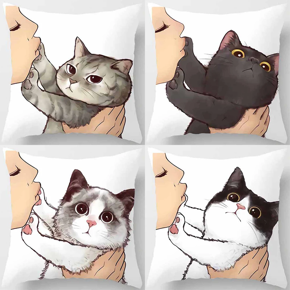 Cute Cat Print Pattern Cushion Cover for Home Living Room Sofa Bedroom Decoration Throw Pillow