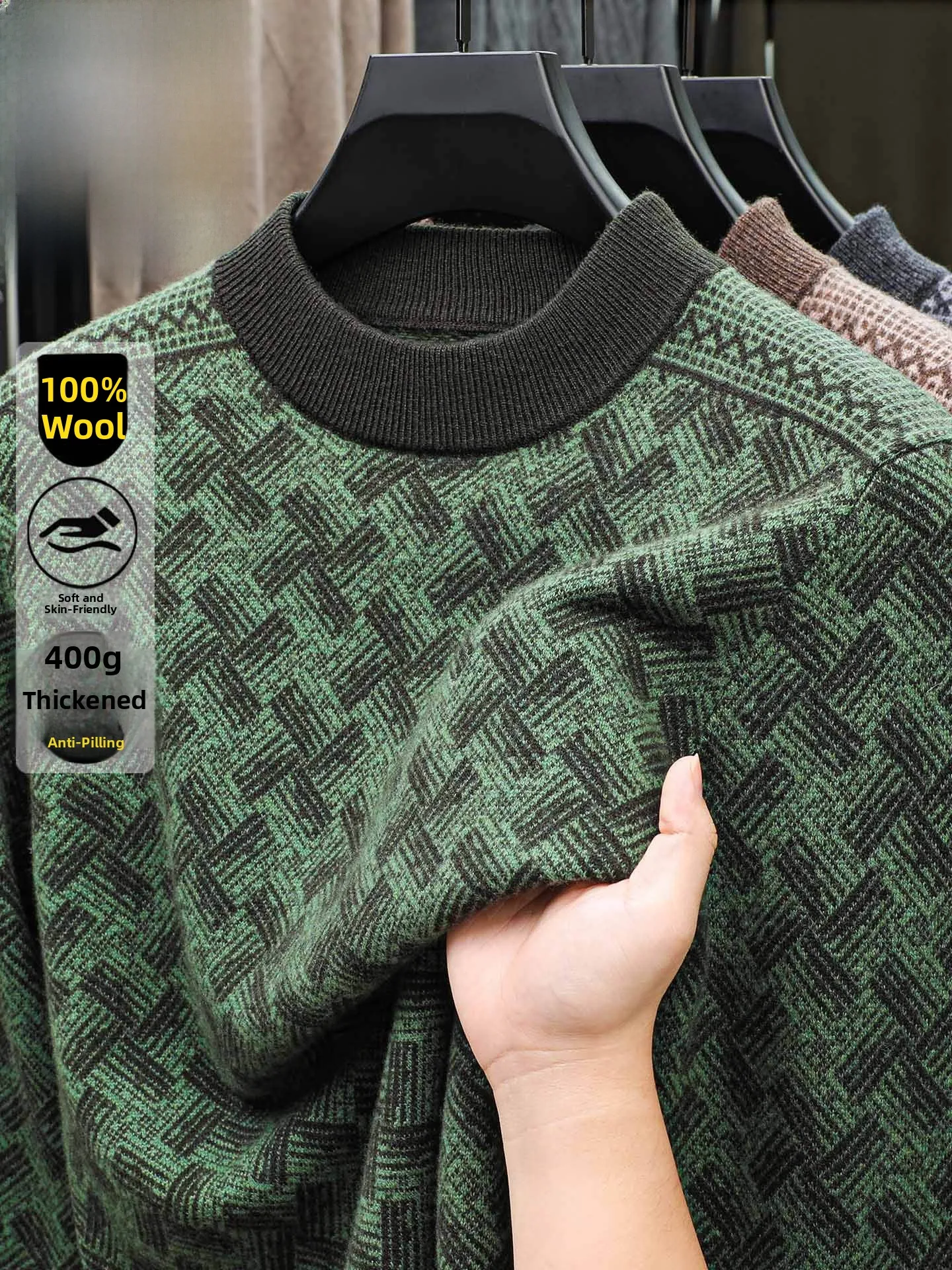 

Thiened round Ne Knitted Sweater for Men 00% Pure Wool Winter Faion Casual Base irt Tucano Wooden Peing Bird Logo