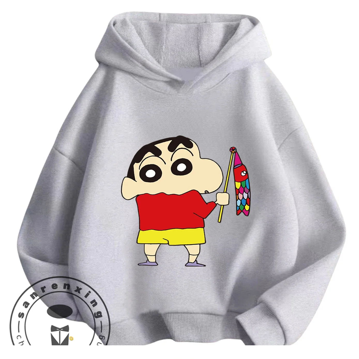 

Модная толстовка с мультяшным принтом, милая повседневная осенне-зимняя детская кофта с капюшоном, Crayon Shin Chan, для детей 3-14 лет
