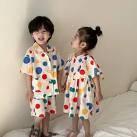 8845 Brother Sister Clothes 2024 Summer New Polka-dot Cotton Girl's Dress Or Boy's Suit Short Sleeve Top+Short Two Piece Suit