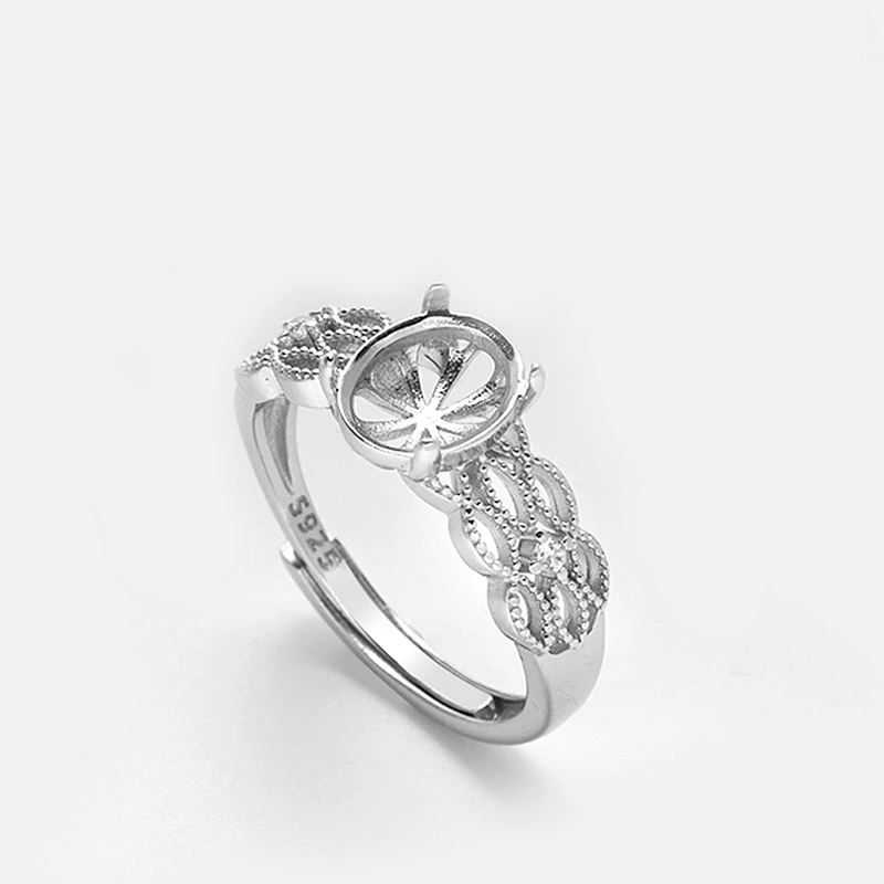 

925 Sterling Silver Women Ring 6x8mm 7x9mm Semi Mount Oval Semi Mount Ring Engagement Wedding Party Jewelry Adjustable