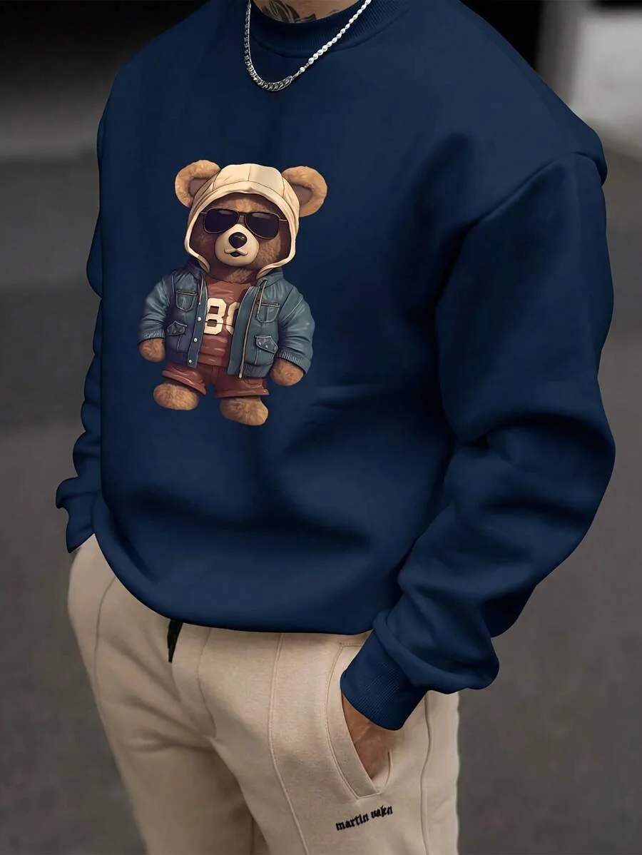 

Fashion Cool Brown Bear Graphic 3D Printed Men Hoodless Sweatshirt Spring Autumn Comfortable Crew neck Hoodie Street Man Clothes