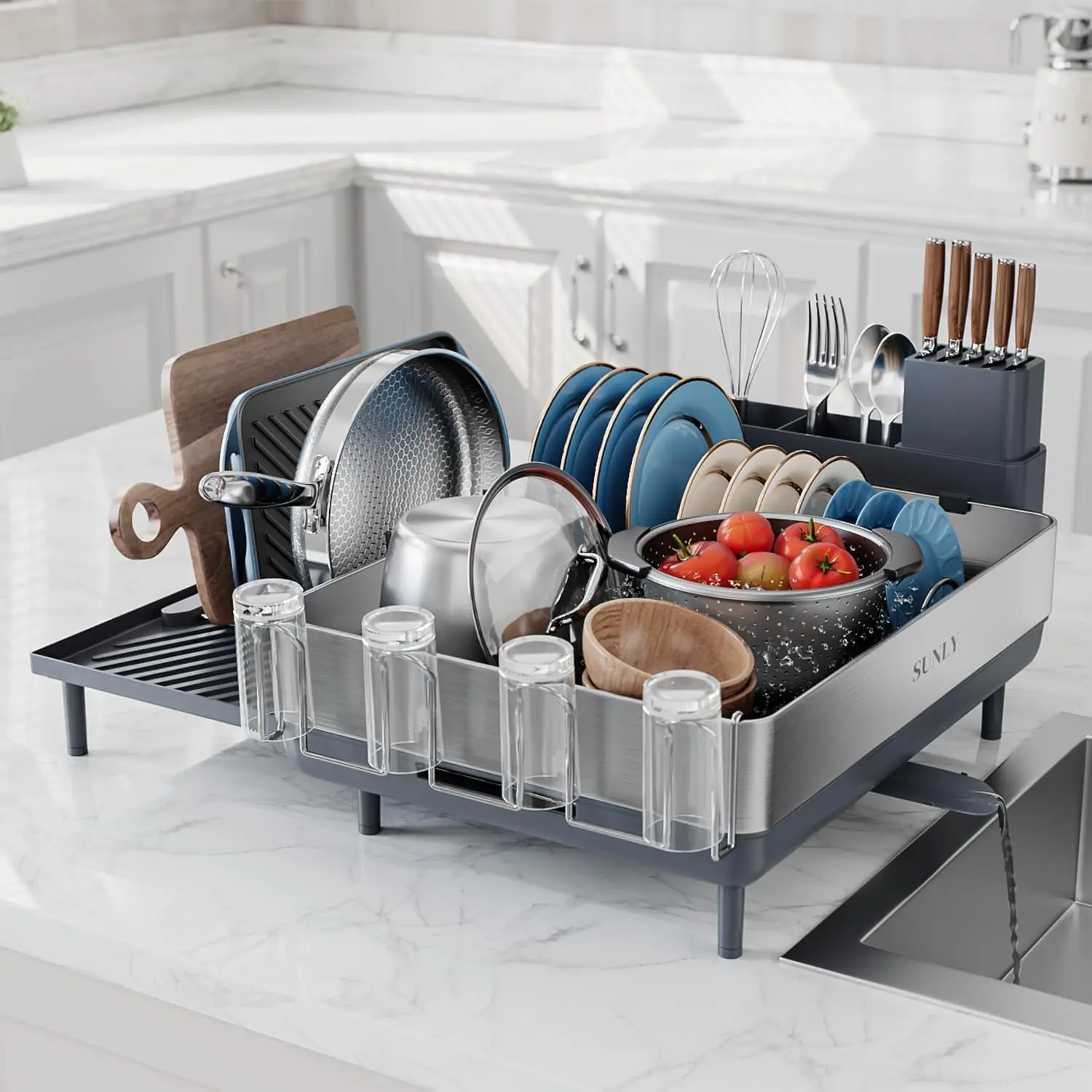 

Dish Drying Rack, Expandable Dish Racks For Kitchen Counter, Space Saving 304 Stainless Steel Drying Rack Kitchen, E