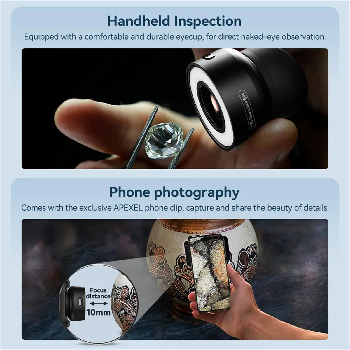 Summer sale   Jewelers Loupe Magnifier, 120X Phone Microscope Lens with Eyecup LED Light,Jewelry,Coins Portable Mini Pocket Micr