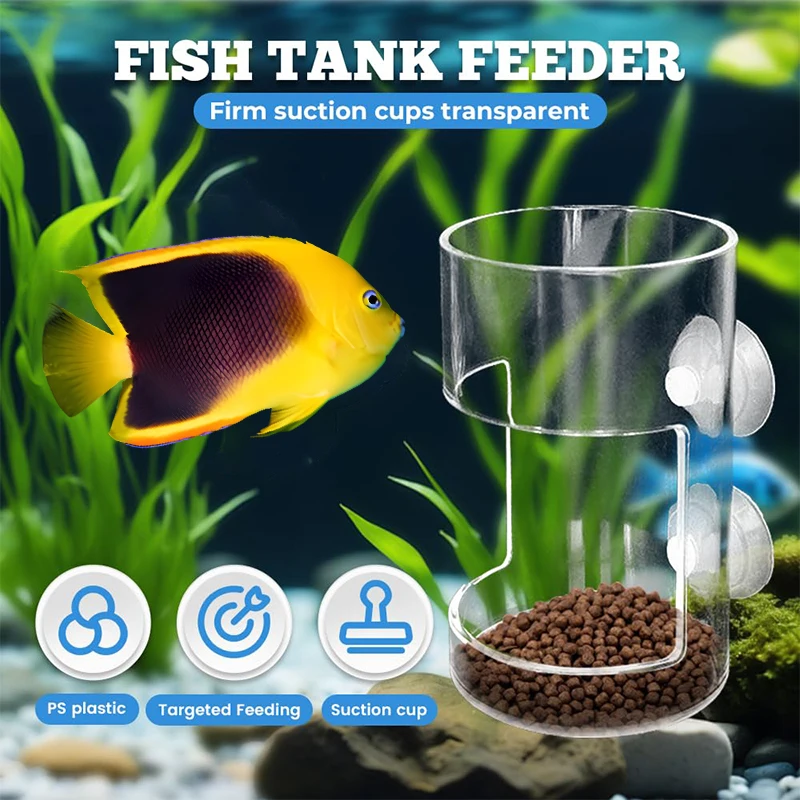 Fish Feeder For Aquarium New Fish Tank Dish Tray With Suction Cup Acrylic Fish Feeding Tube Fish Food Holder-New