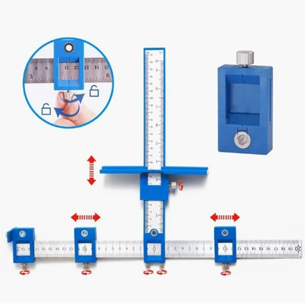 Multifunctional Furniture Carpentry Punch Locator Drill Guide Ruler Woodworking Hole Locator Adjustable Drilling Positioner Tool