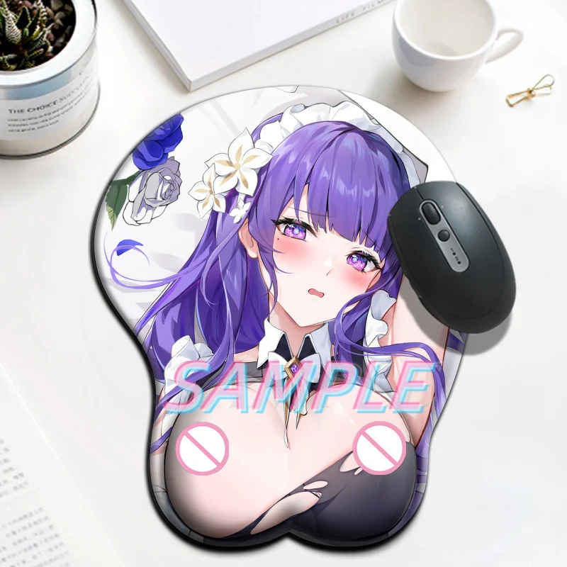 Raiden Shogun Genshin Impact Maid Dress 3D Boobs Mousepad Cute Gaming Figure Anime Mouse Pad with Wrist Rest Oppai Desk Mat