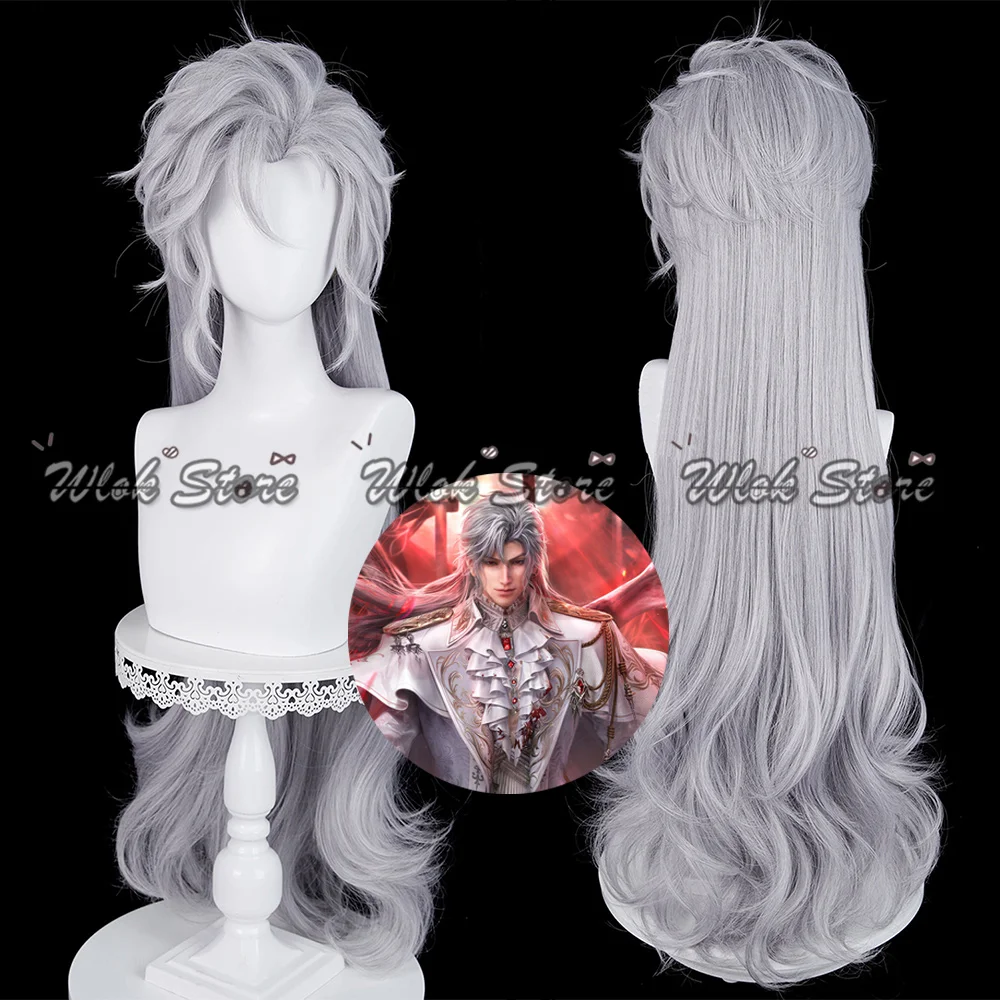 ゲーム愛とディープスペース シルス コスプレウィッグ シルバーウィングス 90CM ロング グレーヘア 男女兼用 ハロウィンパーティー 耐熱性合成ウィッグ