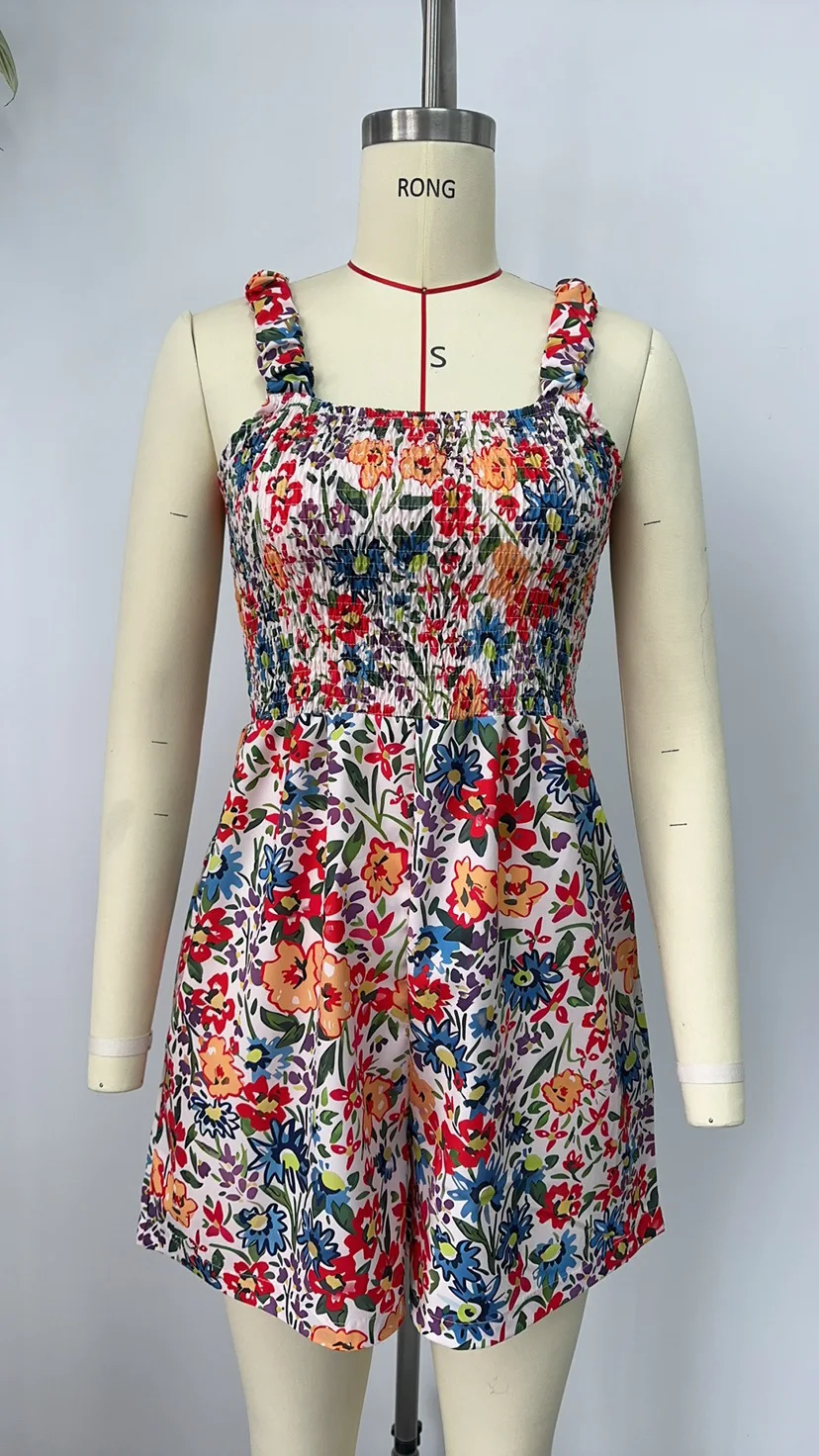 Pagliaccetto Boho da donna monopezzo Moda stampa floreale senza maniche Tute a gamba larga con tasche Pagliaccetto da spiaggia casual senza schienale estivo