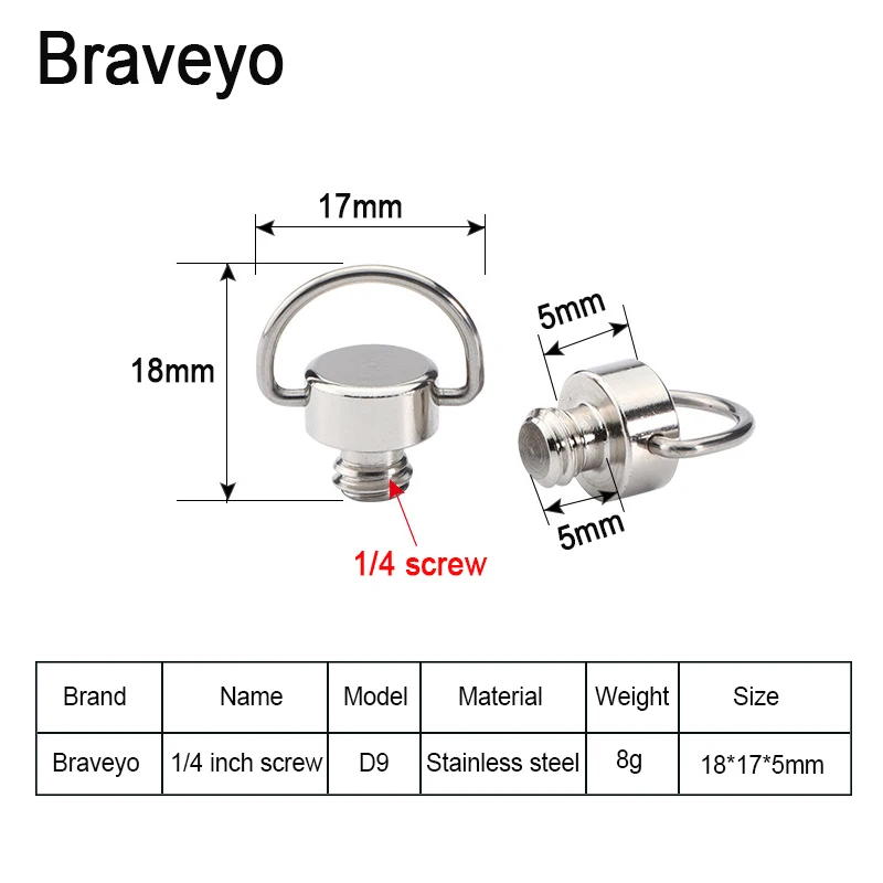 5PCS 1/4 Inch Quick Release Plate Camera Shoulder Strap Screw Stainless Steel Ballhead 1/4 C-ring Quick Release Screw Accessory