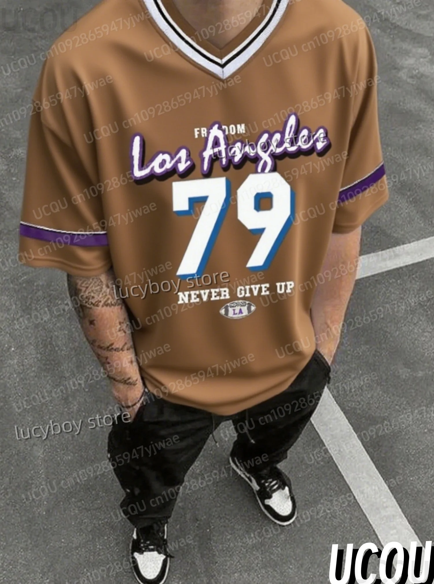 Mens Number 79 LOS ANGELES Printed Short Sleeve T Shirt Man V Neck Sportwear Racing baseball Tee Vintage Casual Tops Men Clothes