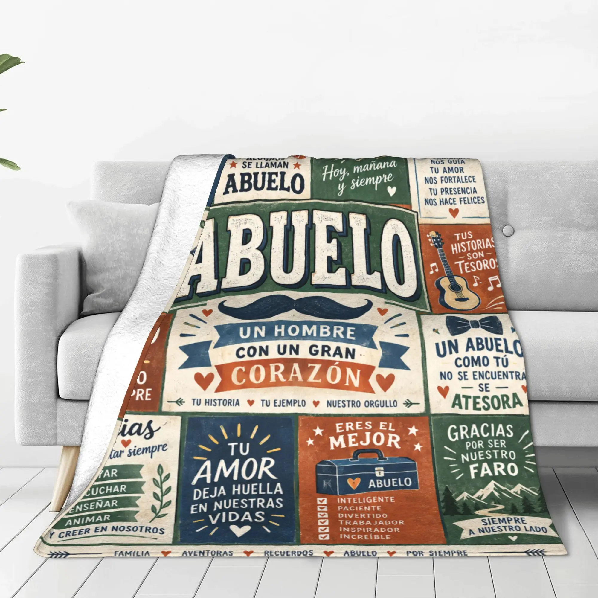 1PC Spanish poster text image Thanksgiving Gifts to Abuelo Papa Winter Blankets for Adults Bedding Home Interior Sofa Knee