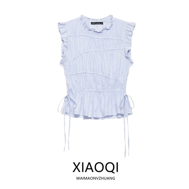 

Summer 2026 Women's Fashion Sleeveless round Neck Stripe Elastic Top Versatile Commute Style Slim Fit Shirt No Special Function