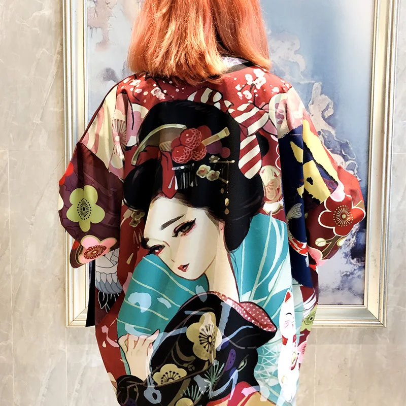 

Women Japanese Yukata Cosplay Shirt Blouse Female Japanese Kimono Cardigan Summer Beach Coat Streetwear Traditional Haori