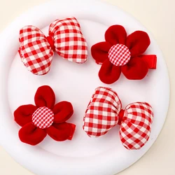 4pcs Cute Flower Hair Clips for Kids Red Plaid Bow Hair Clips for Girls Hair Accessories Gift Hair Clips for Girls Headwear