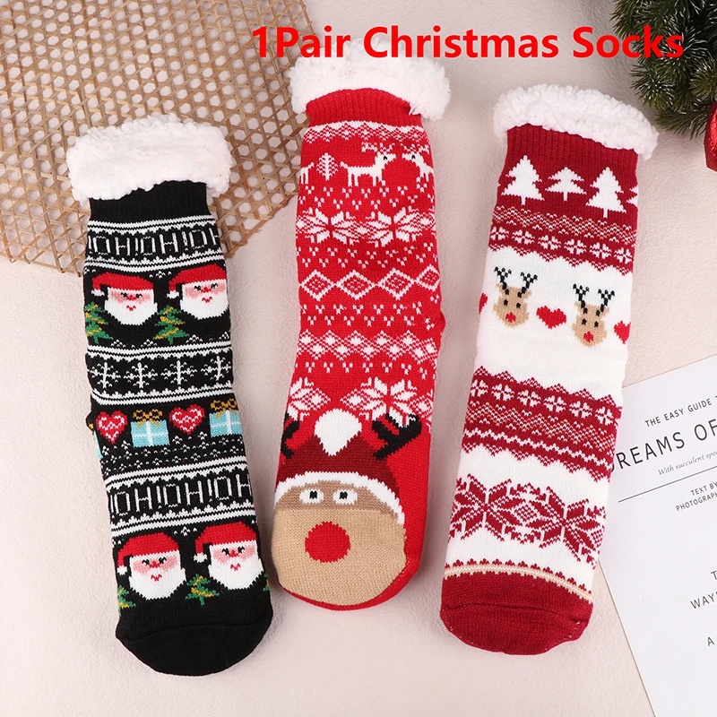 Christmas Socks Women's Cozy Fleece Lined Snow Socks Adult Leg Warmers Carpet Slippers Bedroom Socks