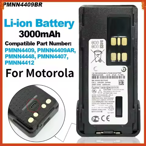 For Motorola PMNN4409 Battery Pack USB Type C Port 3000mAh for Walkie Talkie APX1000 XPR3300 XIR P8668 P6600i DP4400 HAM Radio
