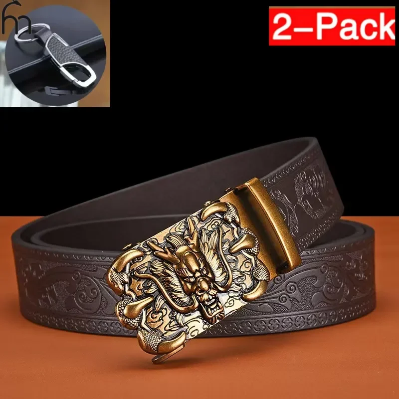 Vintage Embossed Men's Multi-Layer Belt, with a Pin Buckle, Alloy Scratch-Resistant Metal Buckle, Business Casual Embossed Leath