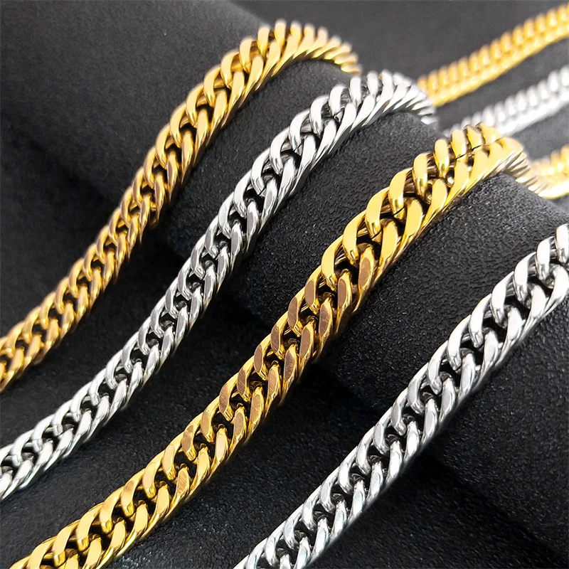 6mm Vintage Stainless Steel Thick Link Chain Necklace for Men Women Gold Silver Color Classic Double Buckle Choker Jewelry Gift