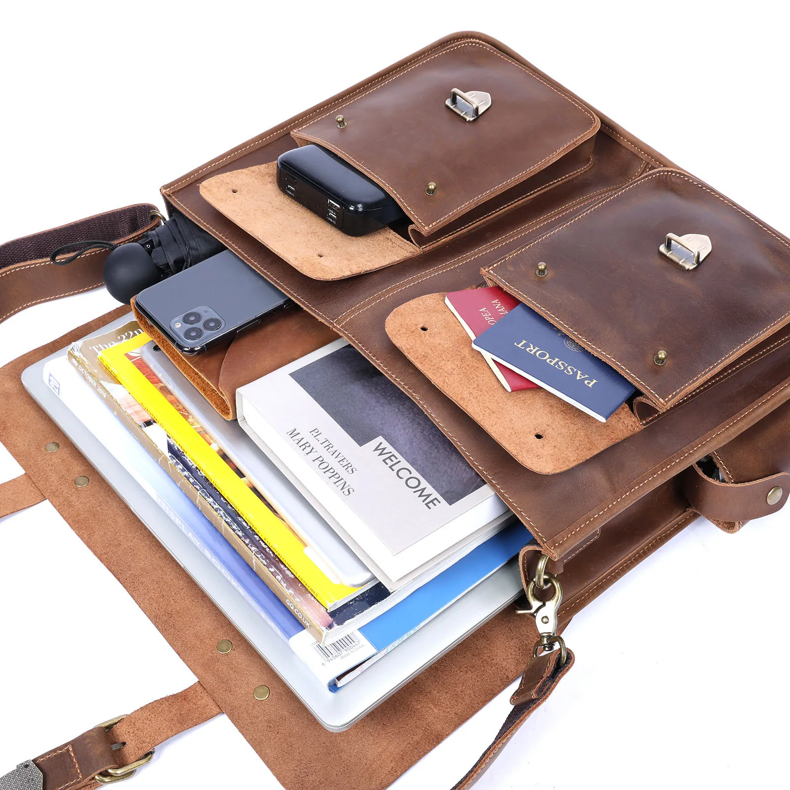 S.WORKER Vintage Echtleder Herren-Aktentasche 16" Laptop-Tasche Crazy Horse Leder Messenger-Handtasche Rindsleder Geschenkidee für Männer – Detail 39