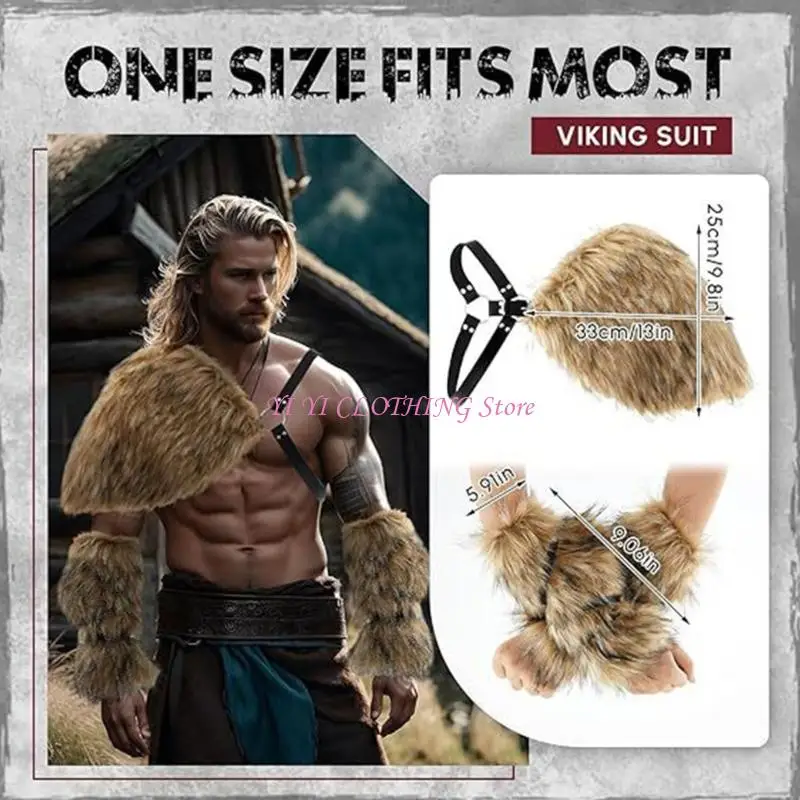 N5KF Halloween Mens Costume Cape مع فراء الاصطناعي القابل للإزالة #6