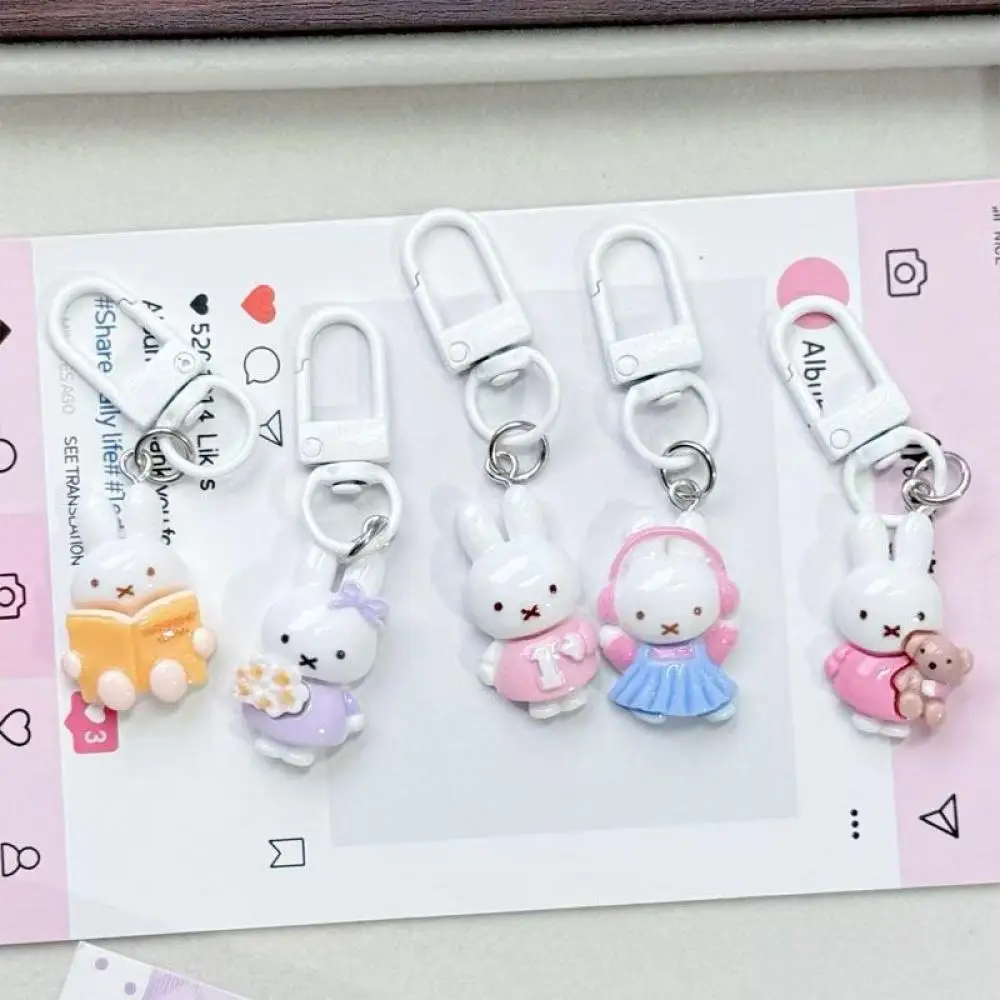 Miffy Rabbit Keychain Set Multiple Styles Book Flower Design Plastic Key Ring With Hook Portable Bag Pendant For Keys Bags