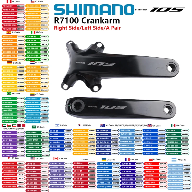 Shimano 105 R7100 Di2 série pédalier R7100 pédalier 2x12s côté gauche droit/une paire 165mm 170mm 172.5mm 175mm Original Shimano