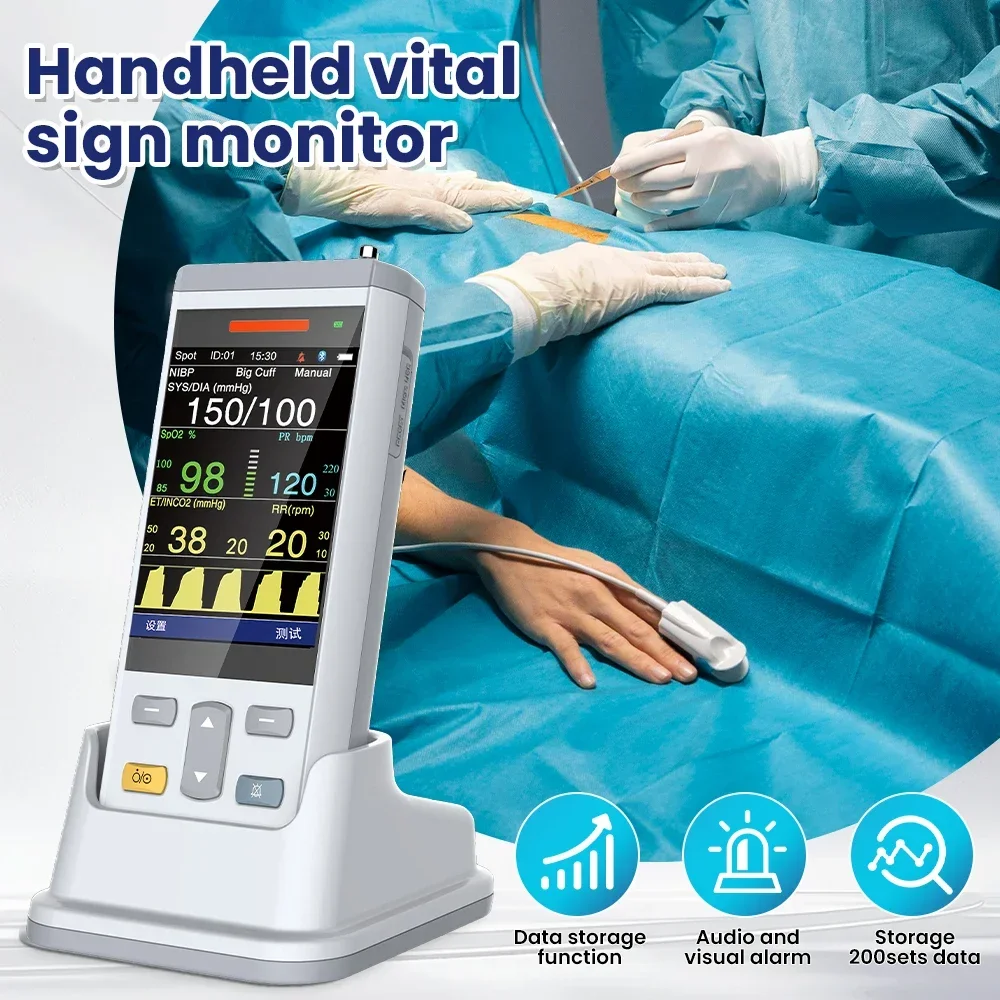 PC100E Handheld Patient Monitor for Adult Neonatal Child 3 Parameter SpO2 NIBP ETCO2 Vital Sign Monitoring