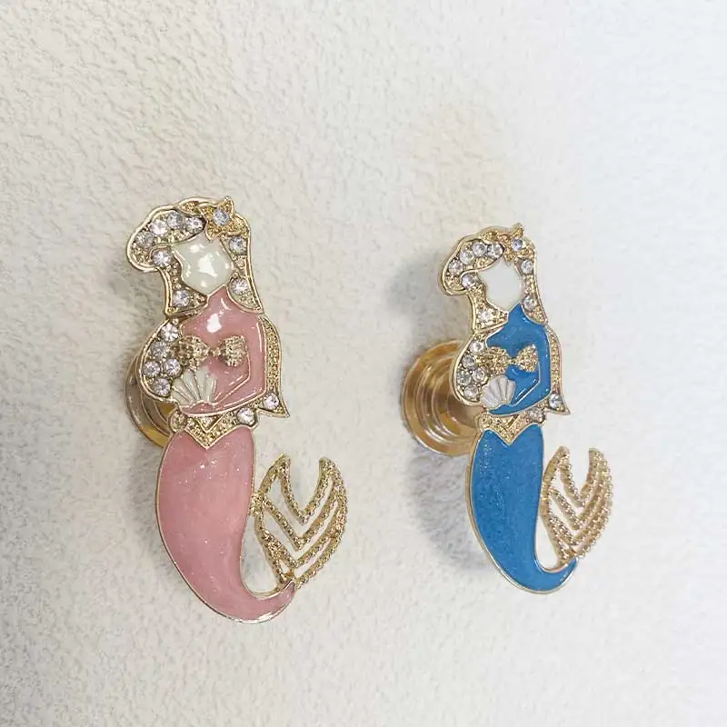 Mermaid-shaped Handle Blue Handmade Diamond-Studded Pulls Pink Mermaid Knob