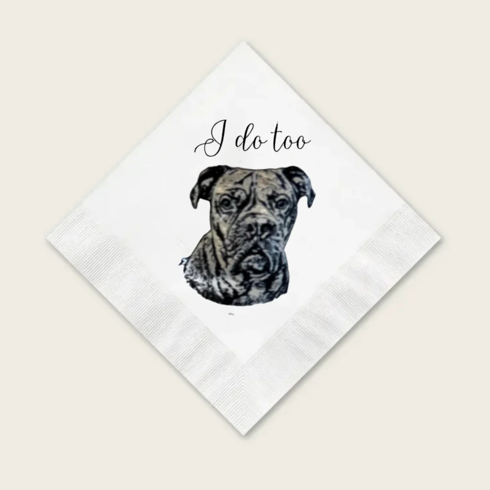 

50pcs Custom Dog Wedding Cocktail Napkins, Personalized Dog Birthday Napkins,Dog Baby Shower and Baptism Napkins Picture Napkins