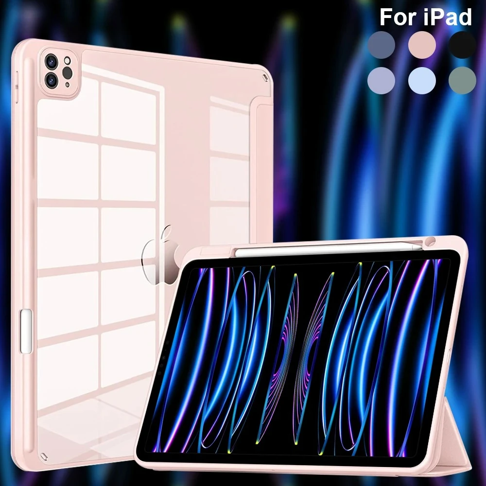 

For iPad Pro 11 M4 Case, Air 9.7 10.9 M3 M2 11, 10/11th Gen 10.9 11, 9/8/7th 10.2, 5/6th 9.7, Mini 7/6/5/4 Wake Clear PC Cover