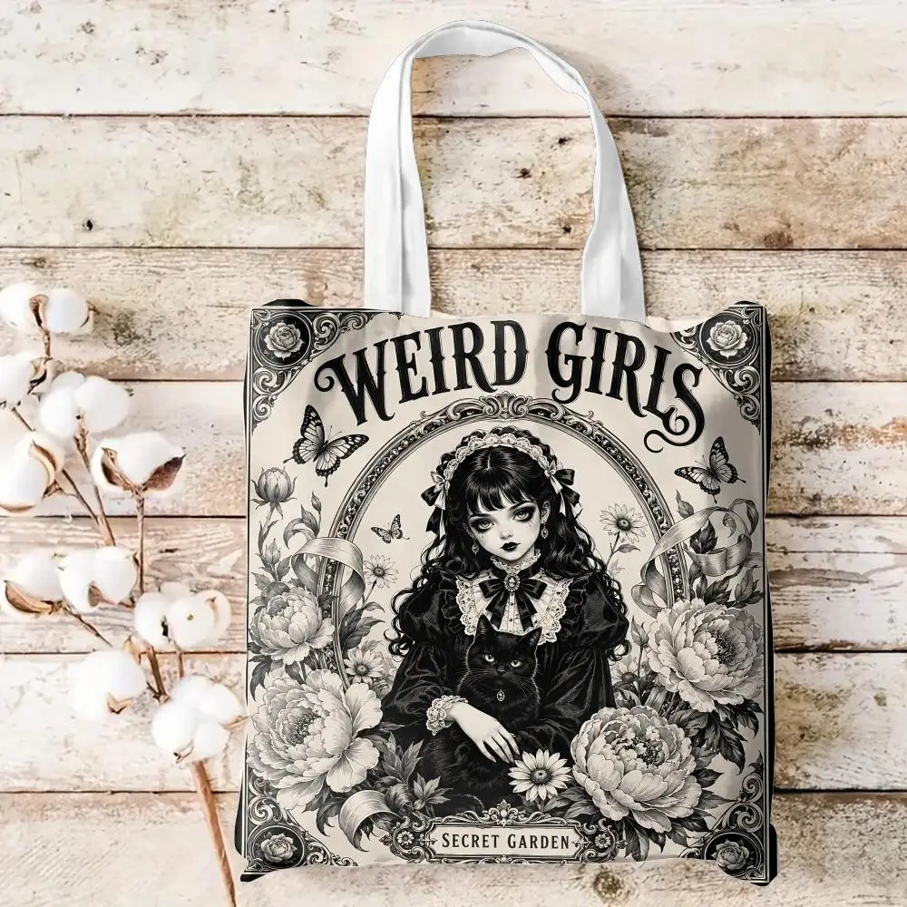 Retro Weird Spicy Girls Club Storage Bags Large-capacity Canvas Eco-friendly Shopping Bag Shoulder Handbag Daily Use