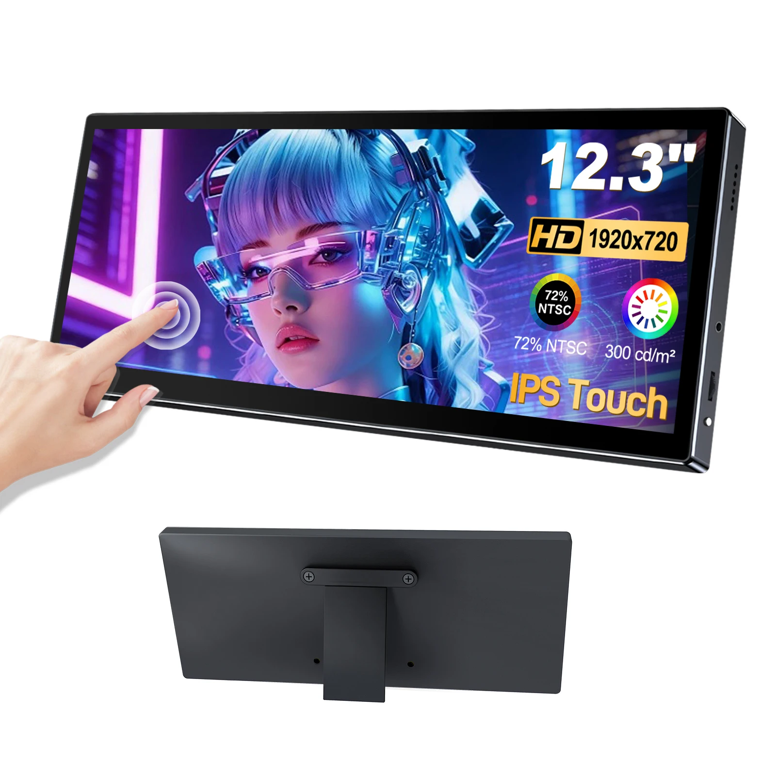 HOWENS 12,3′ 60Hz draagbare gamingmonitor 1920*720 8:3 IPS HDMI USB C 100% SRGB Freesync scherm voor computer, laptop, Mac en pc