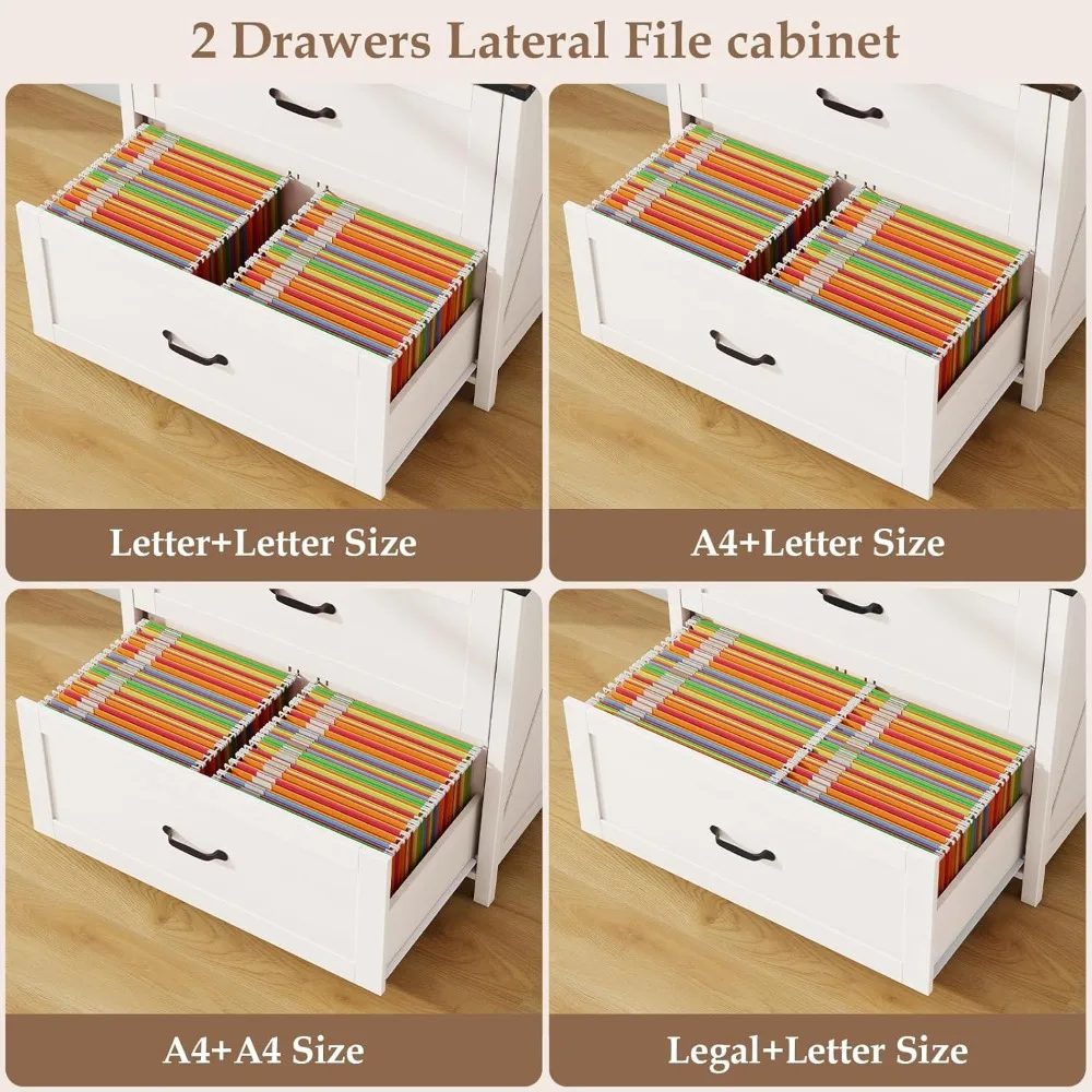 خزانة ملفات مع درجين لملفات التعليق بحجم قانوني/حرف/A4، خزانة حفظ المزرعة مع رف قابل للتعديل، خزانة خشبية كبيرة #4