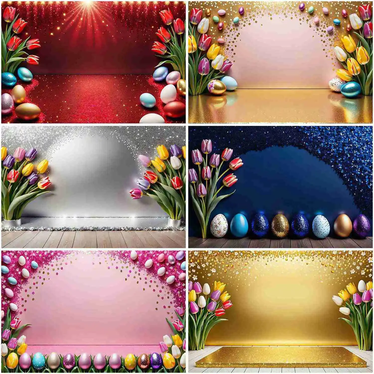 MOON.QG tulipani uova festa di pasqua fotografia sfondo rosa blu rosso oro argento Glitter sfondo Banner Poster Photocall puntelli
