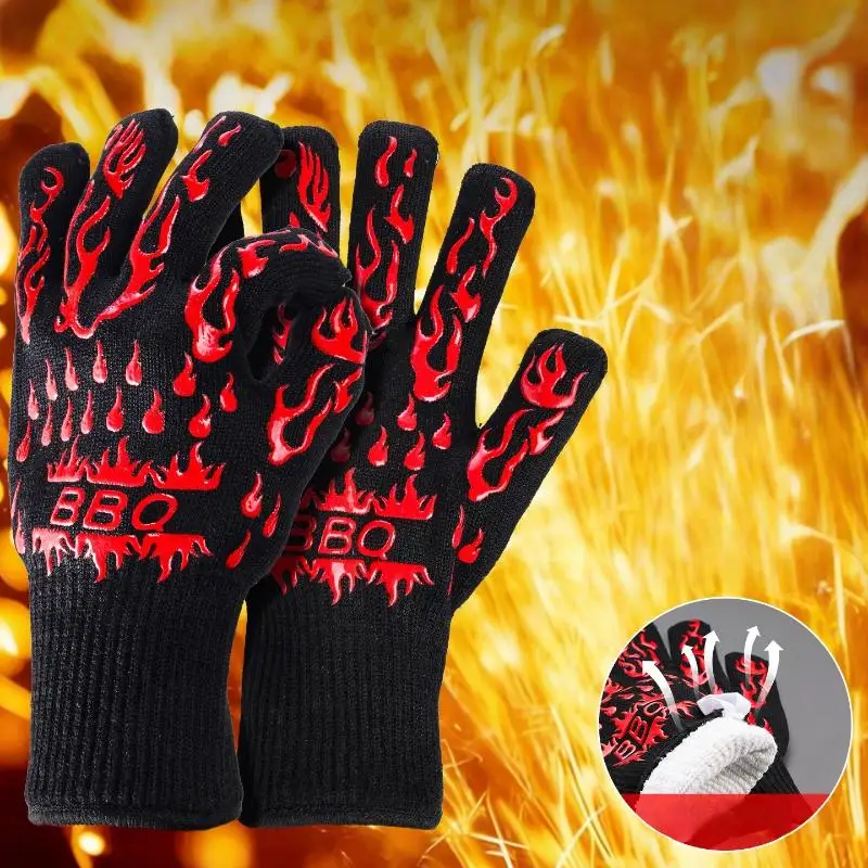 Picture 3: BBQ Gloves Non Slip Silicone Oven Gloves Fireproof Heat Resistant Cut Resistant Mitts Kitchen Gloves For Cooking