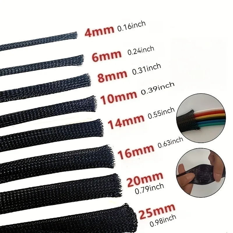 Durable PET ID 6~50mm Braided Wire Braid Sleeve Expandable Cable Management Sheath for Daily Electronic and Auto Wiring Use