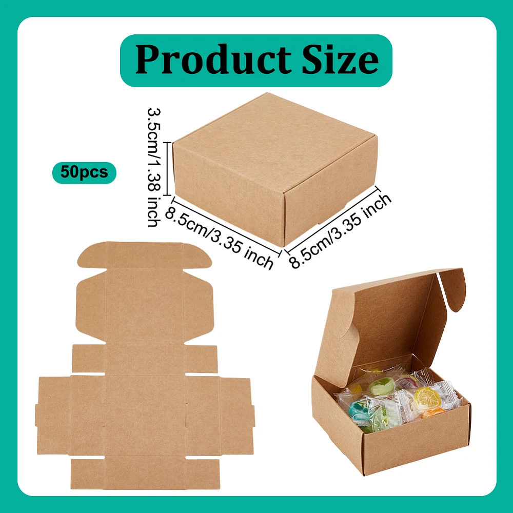 50Pcs Small Cardboard Boxes 3.3x3.3x1.4 Inch Jewelry Kraft Box Brown Cardboard Present Box Corrugated Mailer Boxes