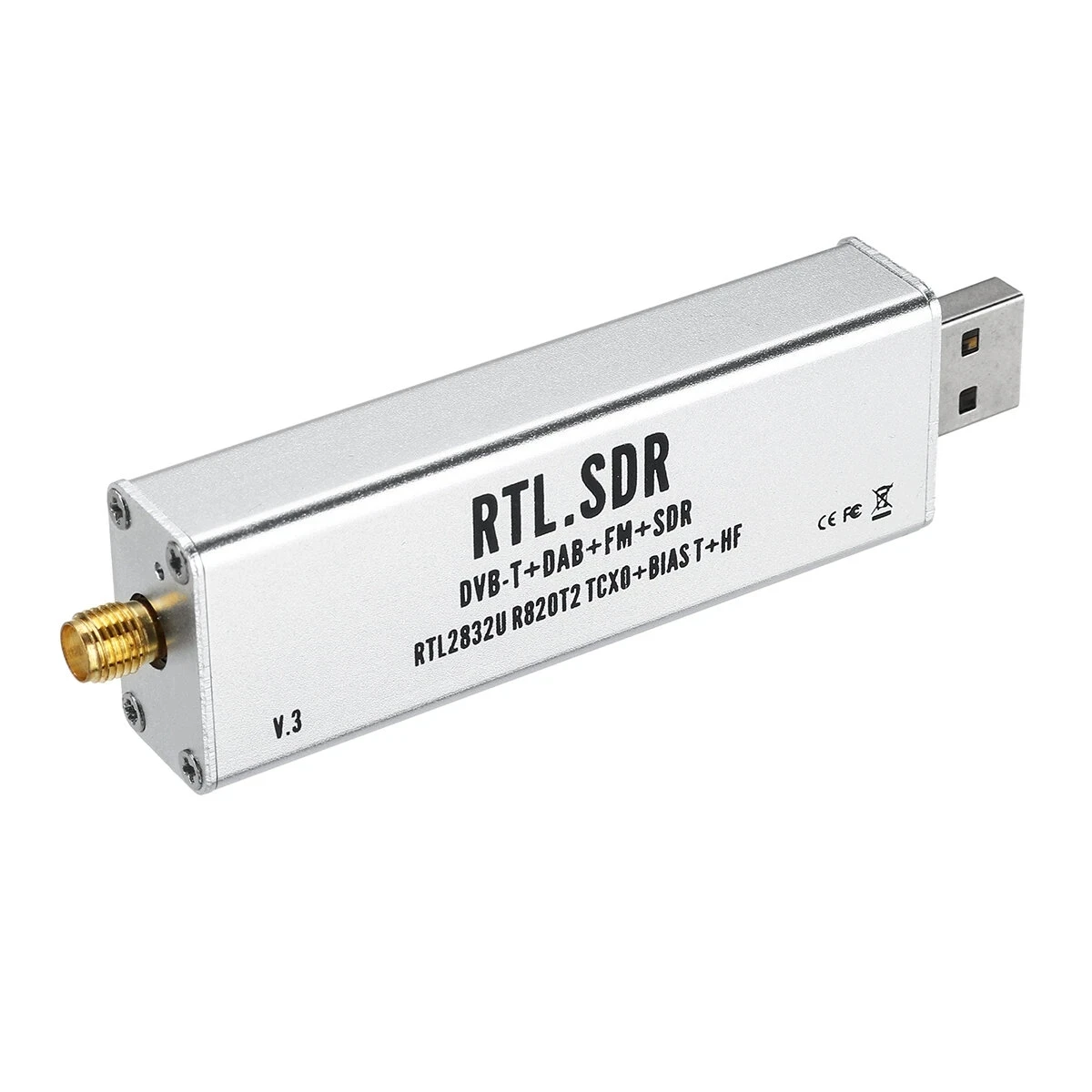 100KHz-1.7GHz Full Band RTL-SDR Receiver Software Radio Aerial Receiver TCXO Aerial Band RTL-SDR ADS-B DVB-T DAB SDR Receiver